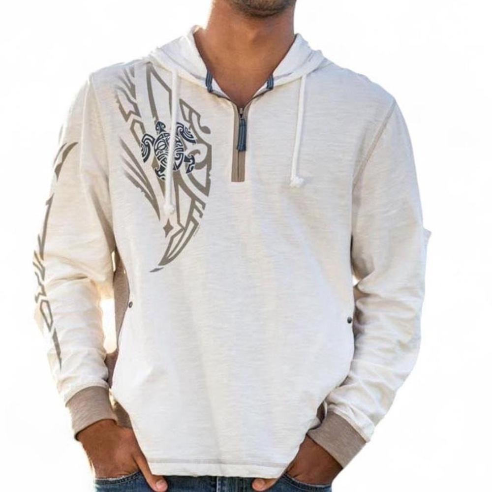 Crazy Shirts Alii Guard long-sleeve longboard hooded tee in natural/gray Size M